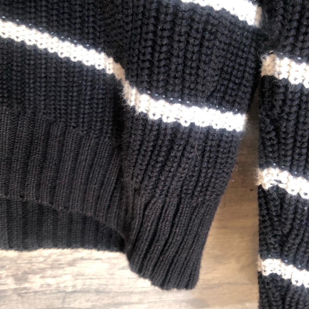 Coastal Marine Chunky Knit Black and White Striped Cotton Sweater XL - Picture 5 of 10